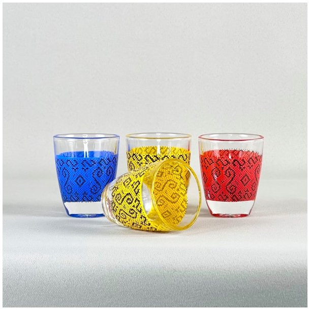 Shotglas med farvet mnster (st a' 4 stk)