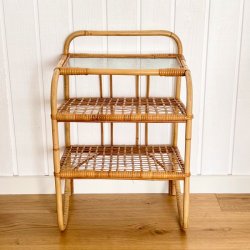 Bambus hylde bord med glasplade