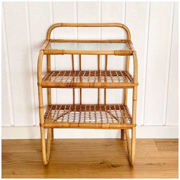 Bambus hylde bord med glasplade