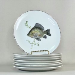 Fisketallerken - guldkant og lysegrn tang