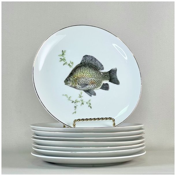 Fisketallerken - guldkant og lysegrn tang