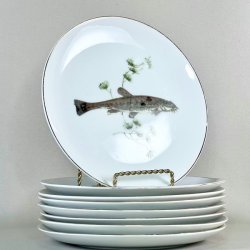 Fisketallerken - guldkant og lysegrn tang