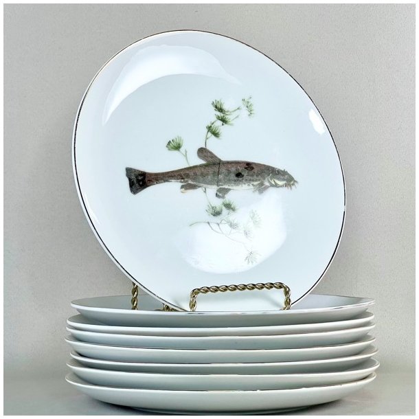 Fisketallerken - guldkant og lysegrn tang