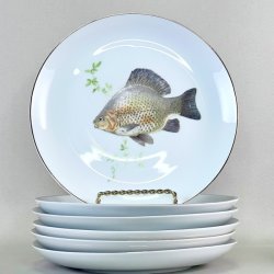 Fisketallerken - guldkant og lysegrn tang