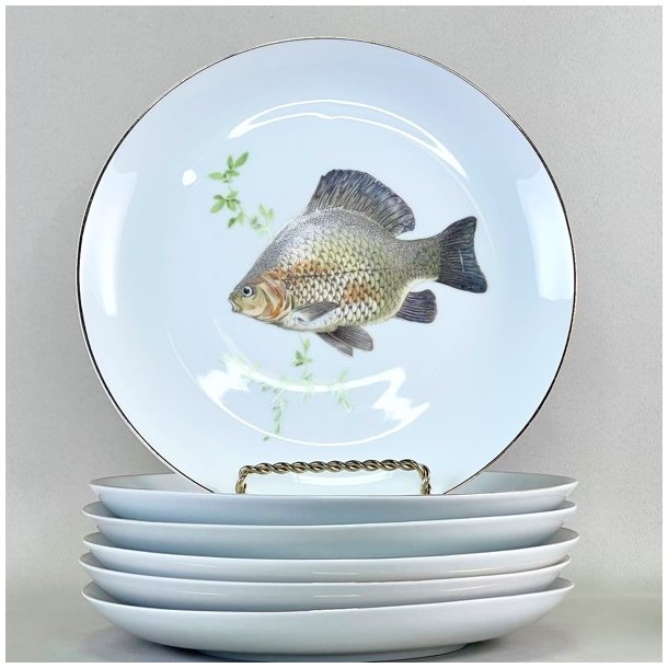 Fisketallerken - guldkant og lysegrn tang