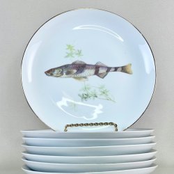 Fisketallerken - guldkant og lysegrn tang