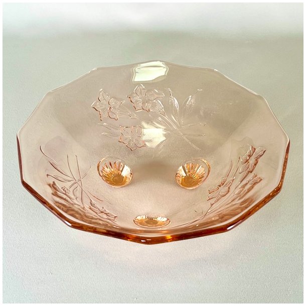 Glasskl - lyserd m/blomster og p fdder