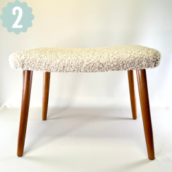 Skammel med 4 teak ben + teddy stof