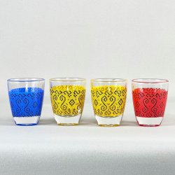 Shotglas med farvet mnster (st a' 4 stk)