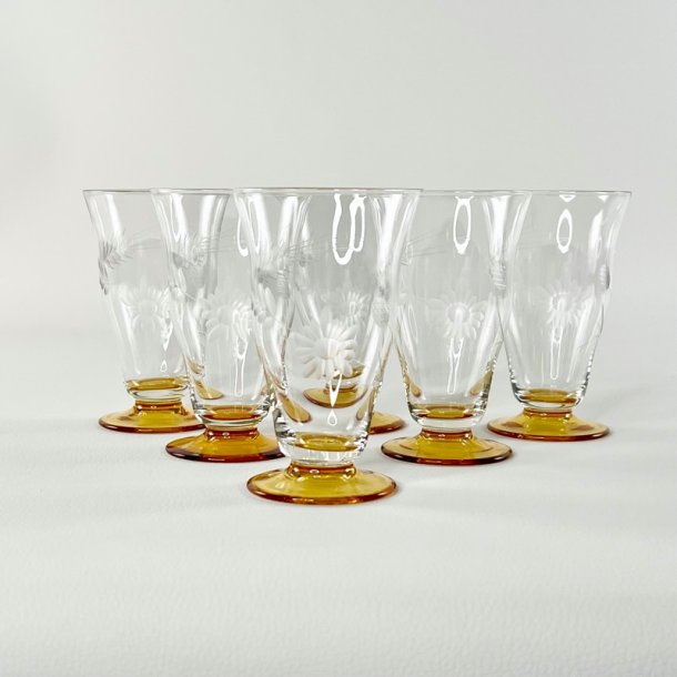 Sodavandsglas (6 stk samlet) - gylden fod 