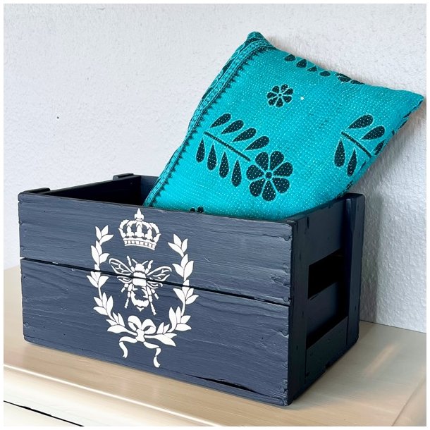 Gl. sodavandskasse - mrkebl m/bi og krone