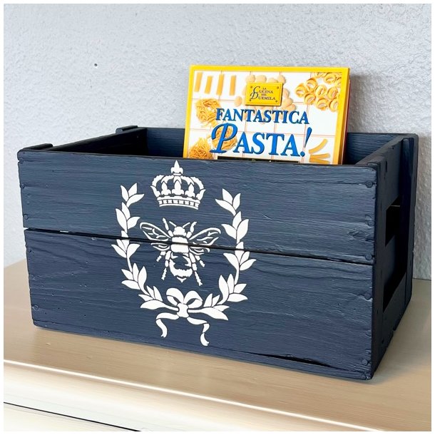 Gl. sodavandskasse - mrkebl m/bi og krone