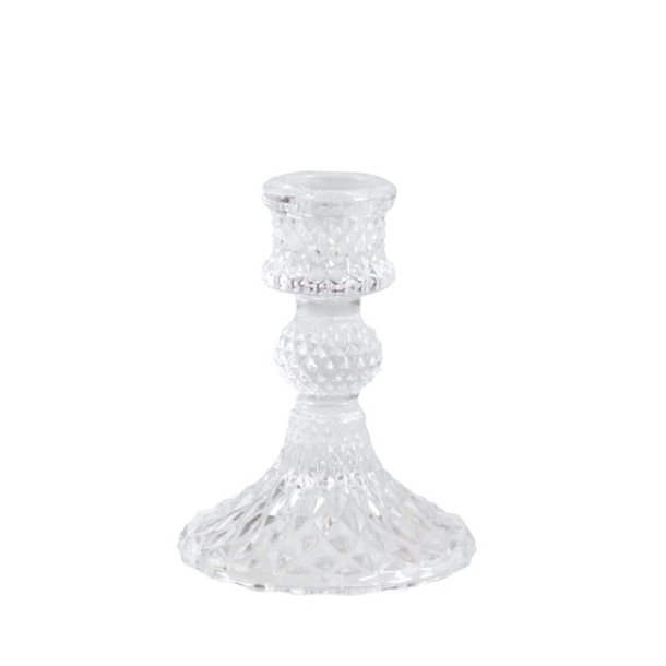 Lysestage m/diamantudskring - klart glas