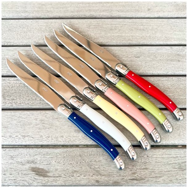 Franske steakknive  (st a' 6 stk) - INOX, i fine farver