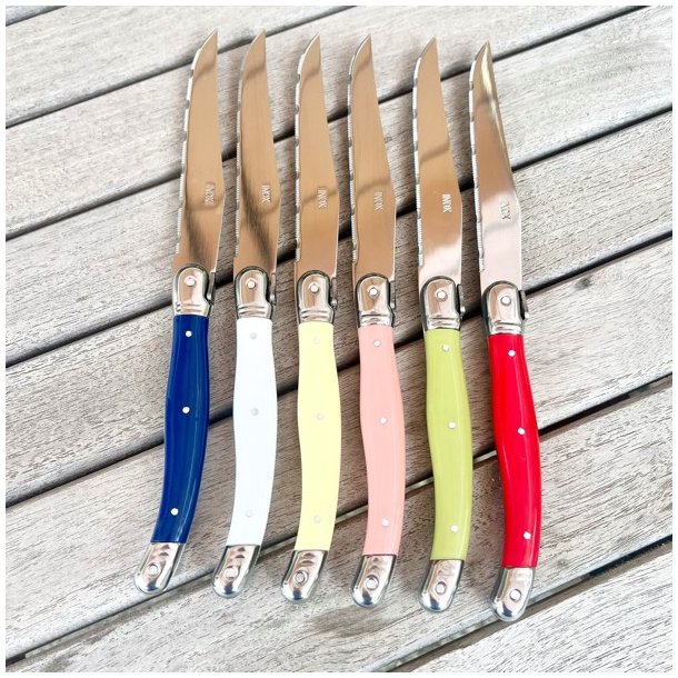 Franske steakknive  (st a' 6 stk) - INOX, i fine farver