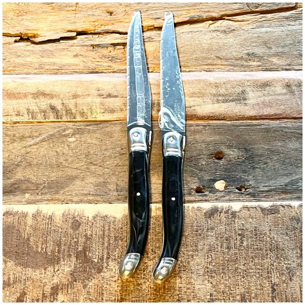 Franske steakknive - Laguiole, sort/gr meleret 