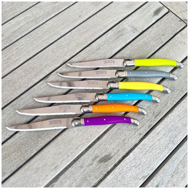 Franske steakknive i holder - Laguiole, friske farver 