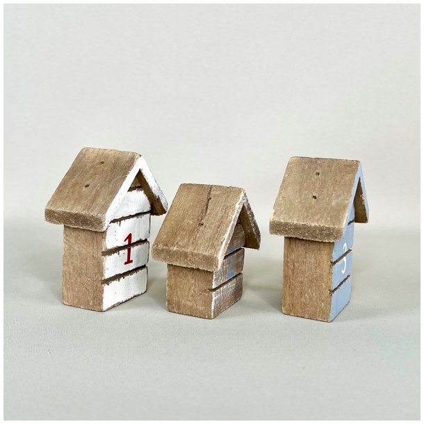 Miniature strandhuse i tr (st a' 3 stk)