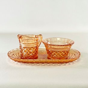 Vintage sukker/flde st p glasbakke - orange glas
