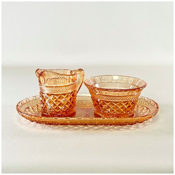 Vintage sukker/flde st p glasbakke - orange glas