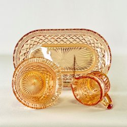 Vintage sukker/flde st p glasbakke - orange glas