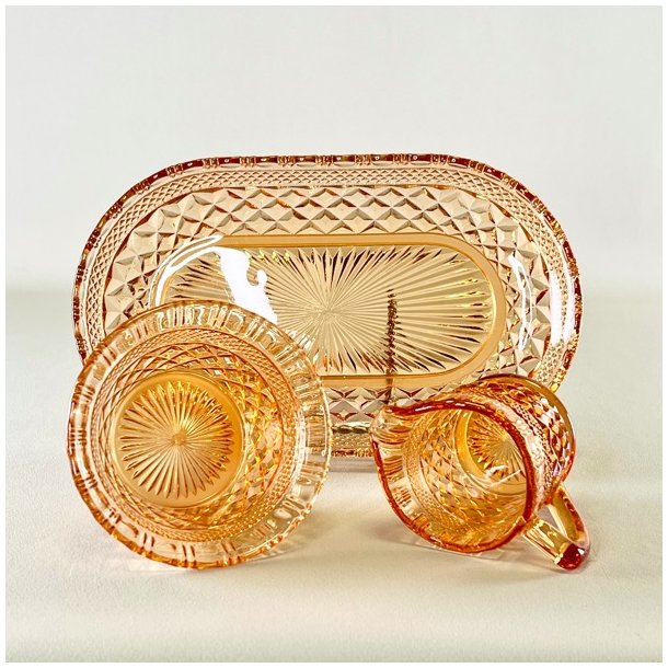 Vintage sukker/flde st p glasbakke - orange glas