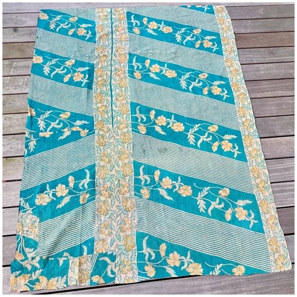 Sari Kantha vintage tppe - mrkebl/turkis (140x200)