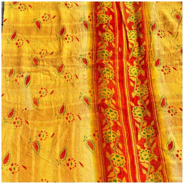 Sari Kantha vintage tppe - gyldne farver (140x200)
