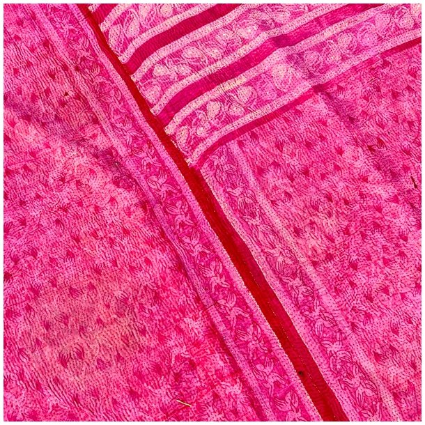 Sari Kantha vintage tppe - lyserd/rosa (140x200)