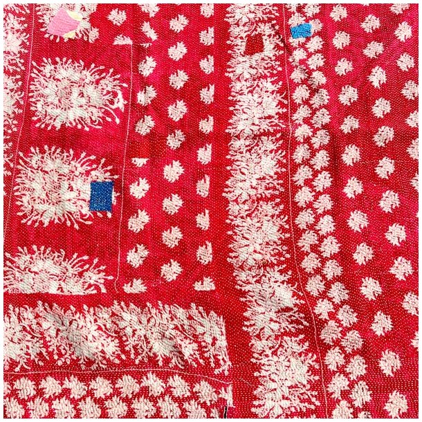 Sari Kantha vintage tppe - rd/sort/gul (140x200)