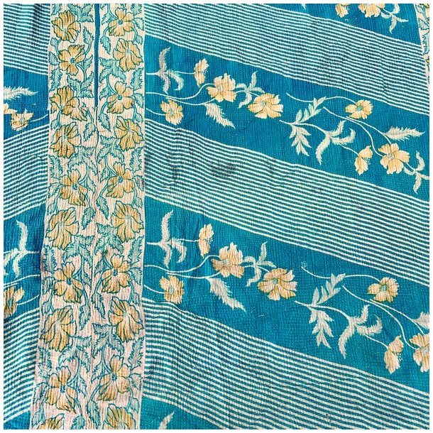 Sari Kantha vintage tppe - mrkebl/turkis (140x200)