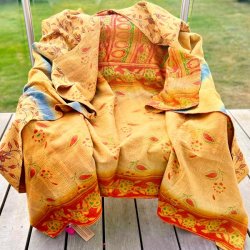 Sari Kantha vintage tppe - gyldne farver (140x200)