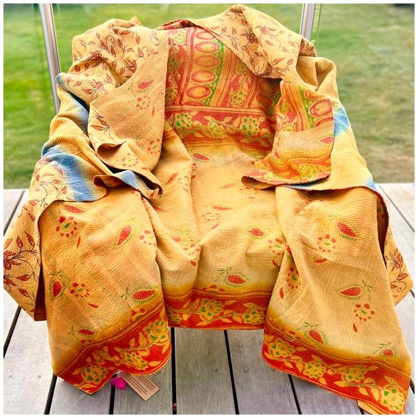 Sari Kantha vintage tppe - gyldne farver (140x200)