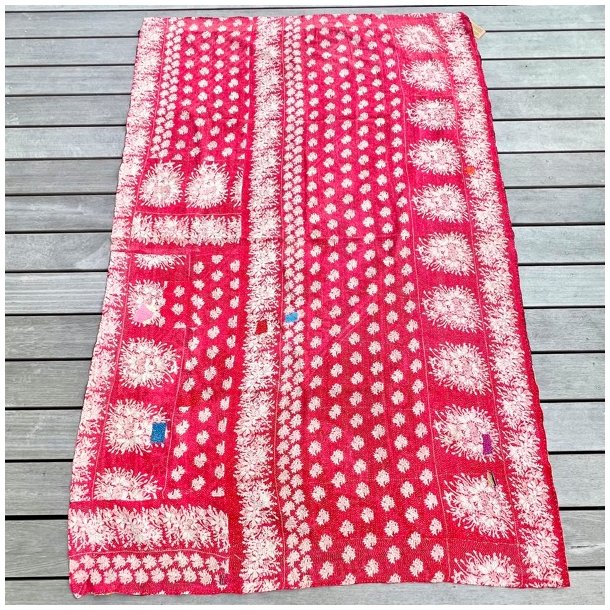 Sari Kantha vintage tppe - rd/sort/gul (140x200)