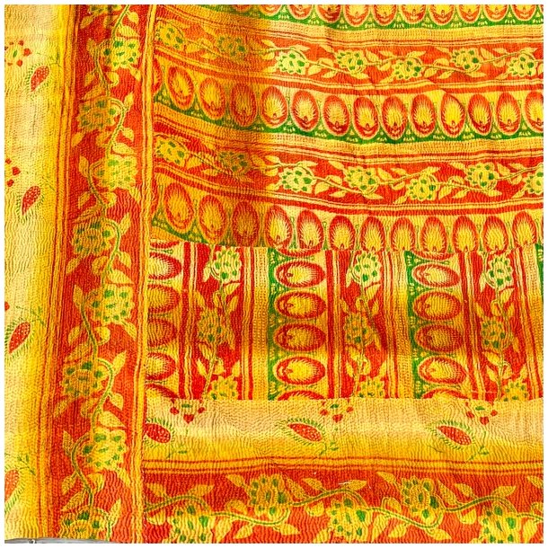 Sari Kantha vintage tppe - gyldne farver (140x200)