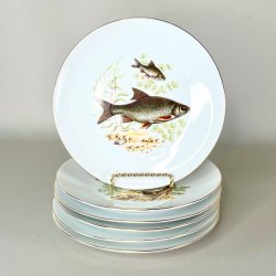 Fisketallerken m/guldkant og fisk - Schwarzenhammer