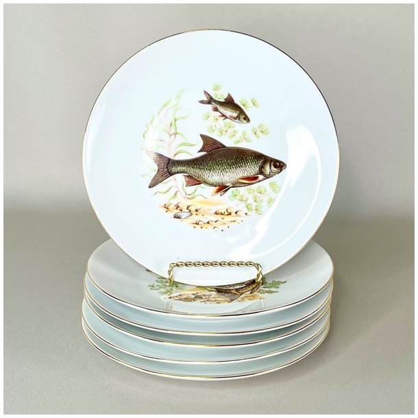 Fisketallerken m/guldkant og fisk - Schwarzenhammer