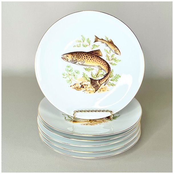 Fisketallerken m/guldkant og fisk - Schwarzenhammer