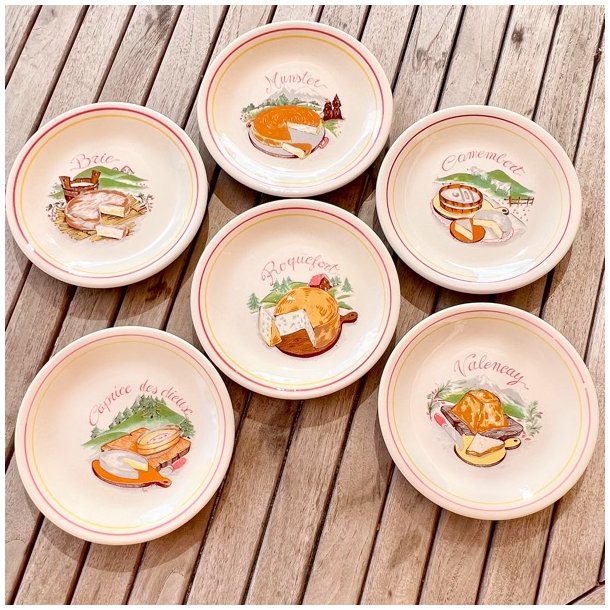 Ostetallerken (st a' 6 stk) - fransk m/rd og gul kant 