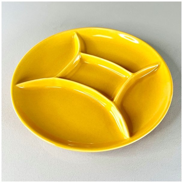 Fonduetallerken - opdelt, gul 