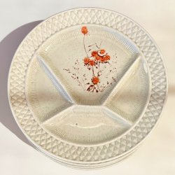 Fransk fonduetallerken - rhvid, m/vilde blomster  