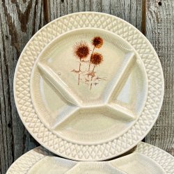 Fransk fonduetallerken - rhvid, m/vilde blomster  