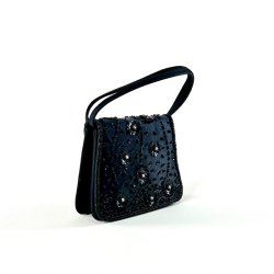 Clutch taske - sort satin med perler