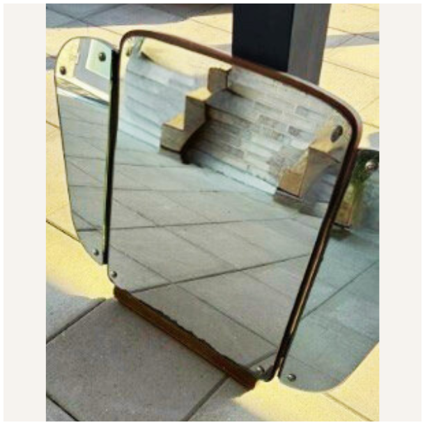 Spejl - tredelt retro spejl i teak