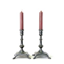 Tin lysestagepar - p� f�dder, H16 cm