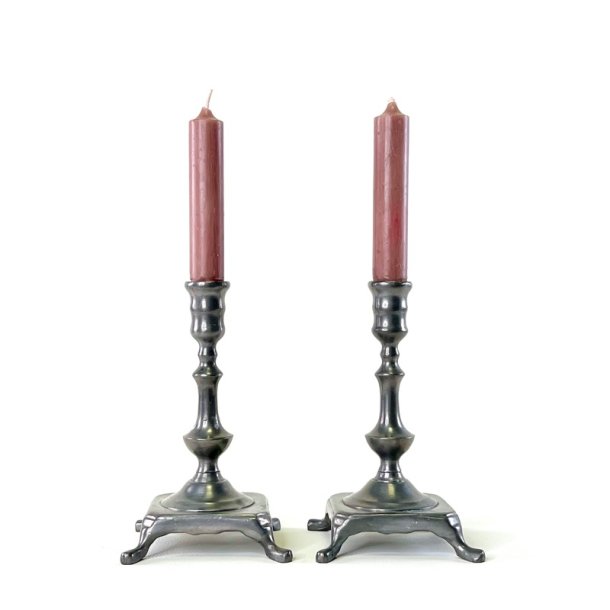 Tin lysestagepar - p� f�dder, H16 cm