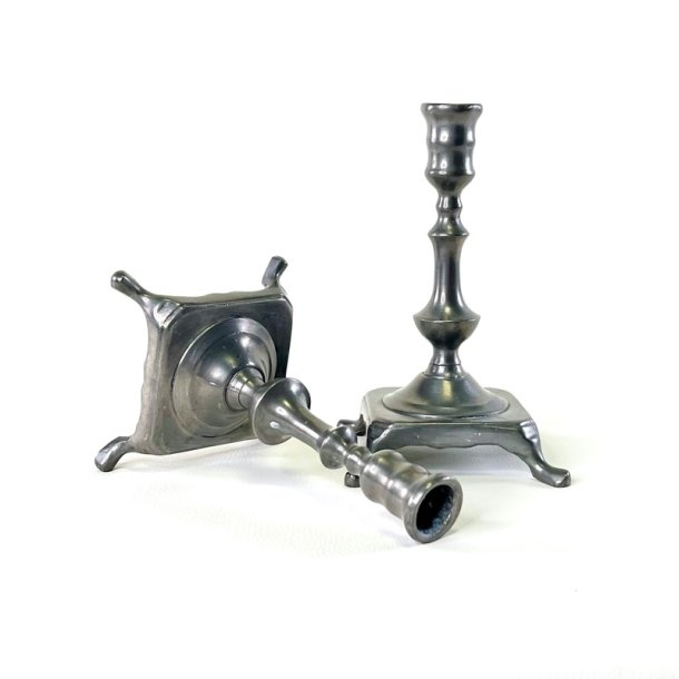 Tin lysestagepar - p� f�dder, H16 cm