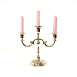 Trearmet lysestage - s�lvfarvet