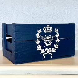 Gl. sodavandskasse - mrkebl m/bi og krone