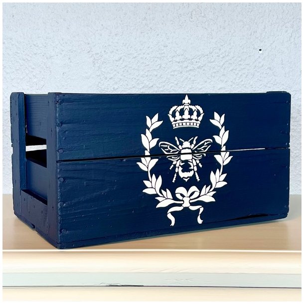 Gl. sodavandskasse - mrkebl m/bi og krone